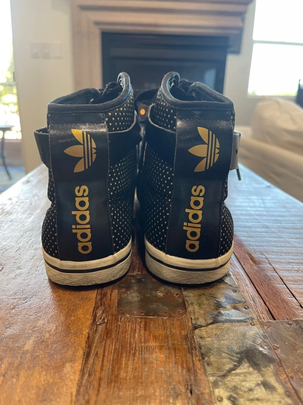 adidas Black High-Top Sneakers with Gold Hardware - Picture 2 of 11